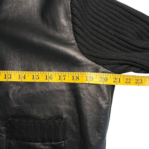 Context Womens Black Leather Wool Knit Cardigan Jacket Sz L Black Y2K Minimalist - Picture 7 of 11